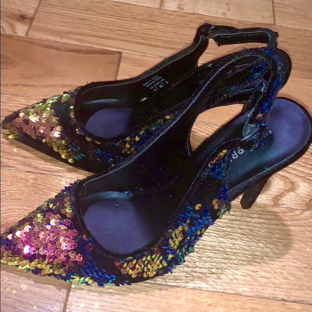 🖤🦚 Call It Spring Rainbow Black Sequin Heels 💖